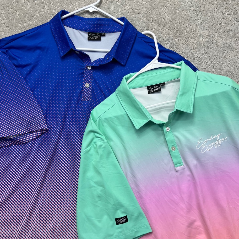 Sunday Swagger Polo Shirt Mens 3XL Lot 2 Golf Blue Geometric Mint Pink Ombre